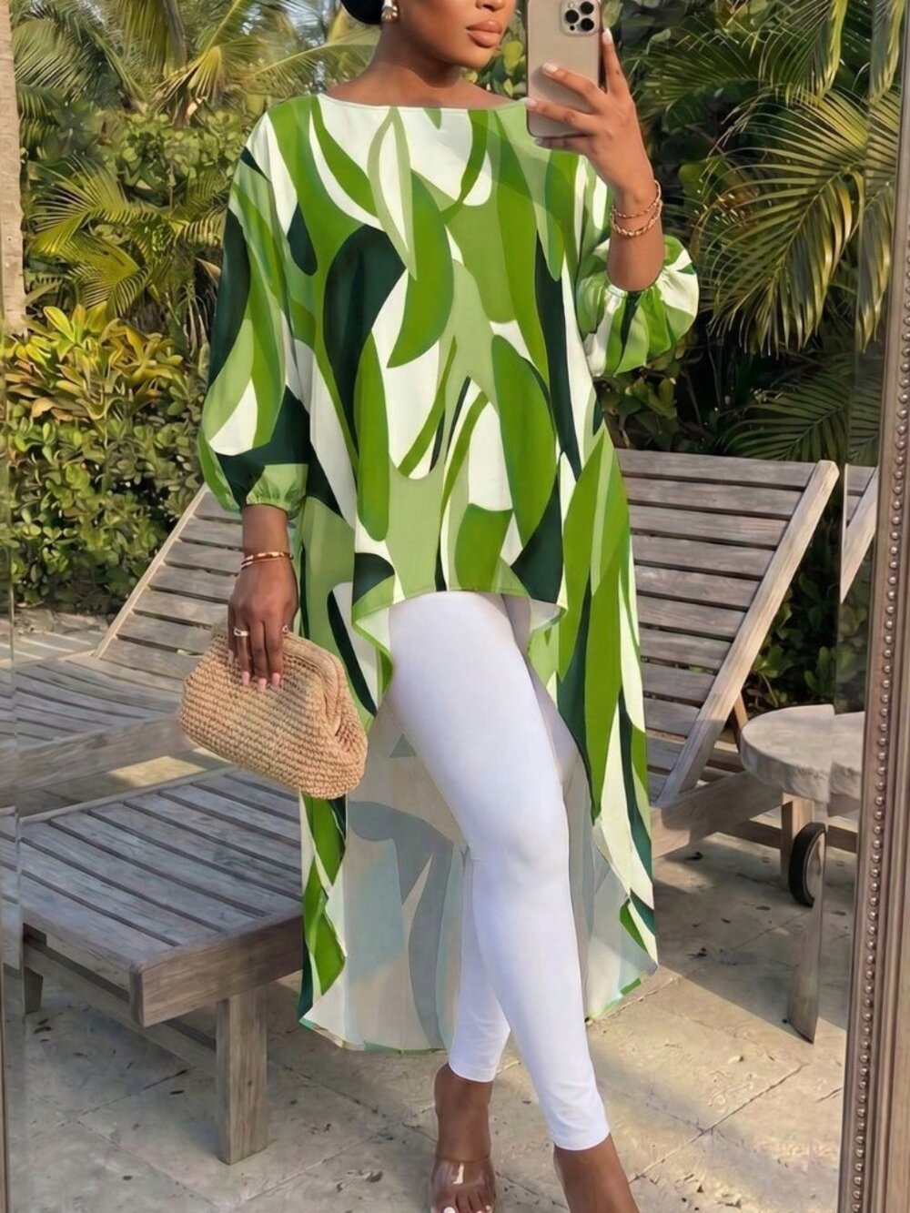 Green Boho Women's Casual Plus Size Woven Tunic Blouse - Picture 3 of 5